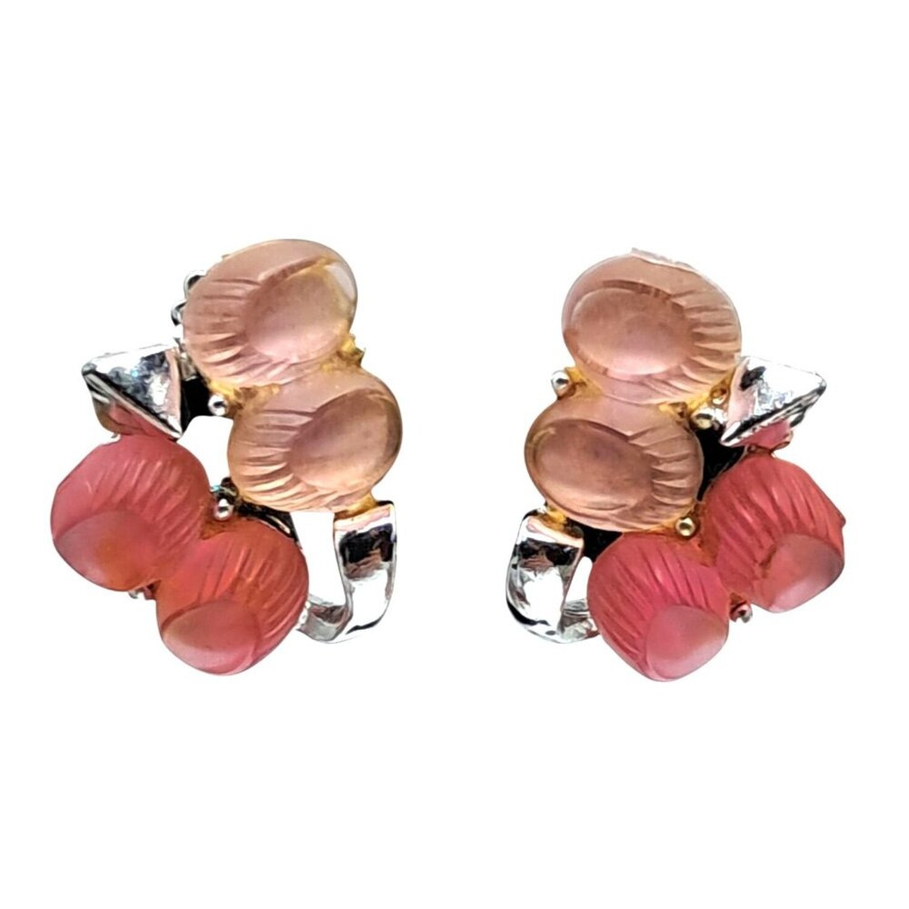 VIntage Thermoset Earrings Pink Peach Lisner ? Clip On Costume Jewelry